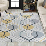 Valencia Hexagon Caved Rug - Grey