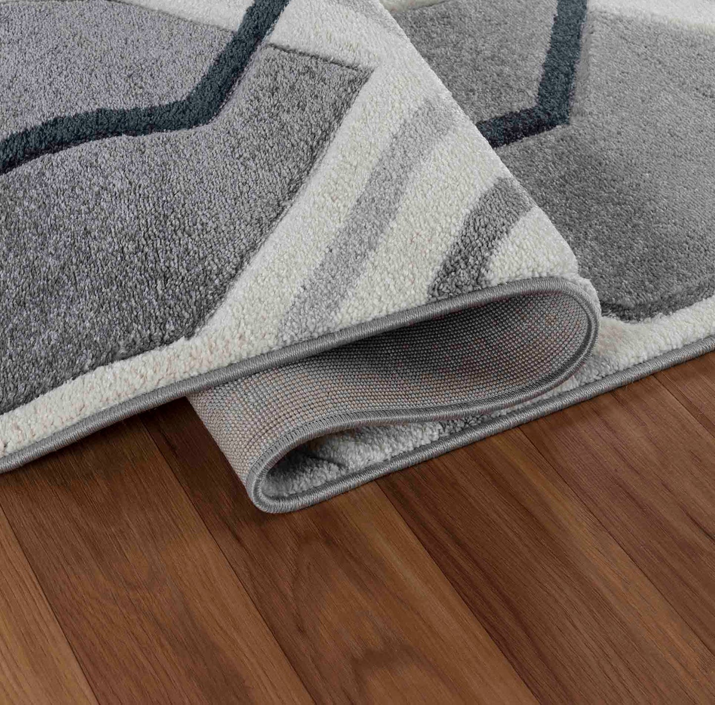 Valencia Hexagon Caved Rug - Grey