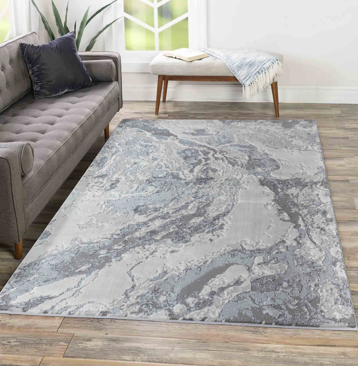 Emperor Metallic Abstract Rug - Picasso Silver