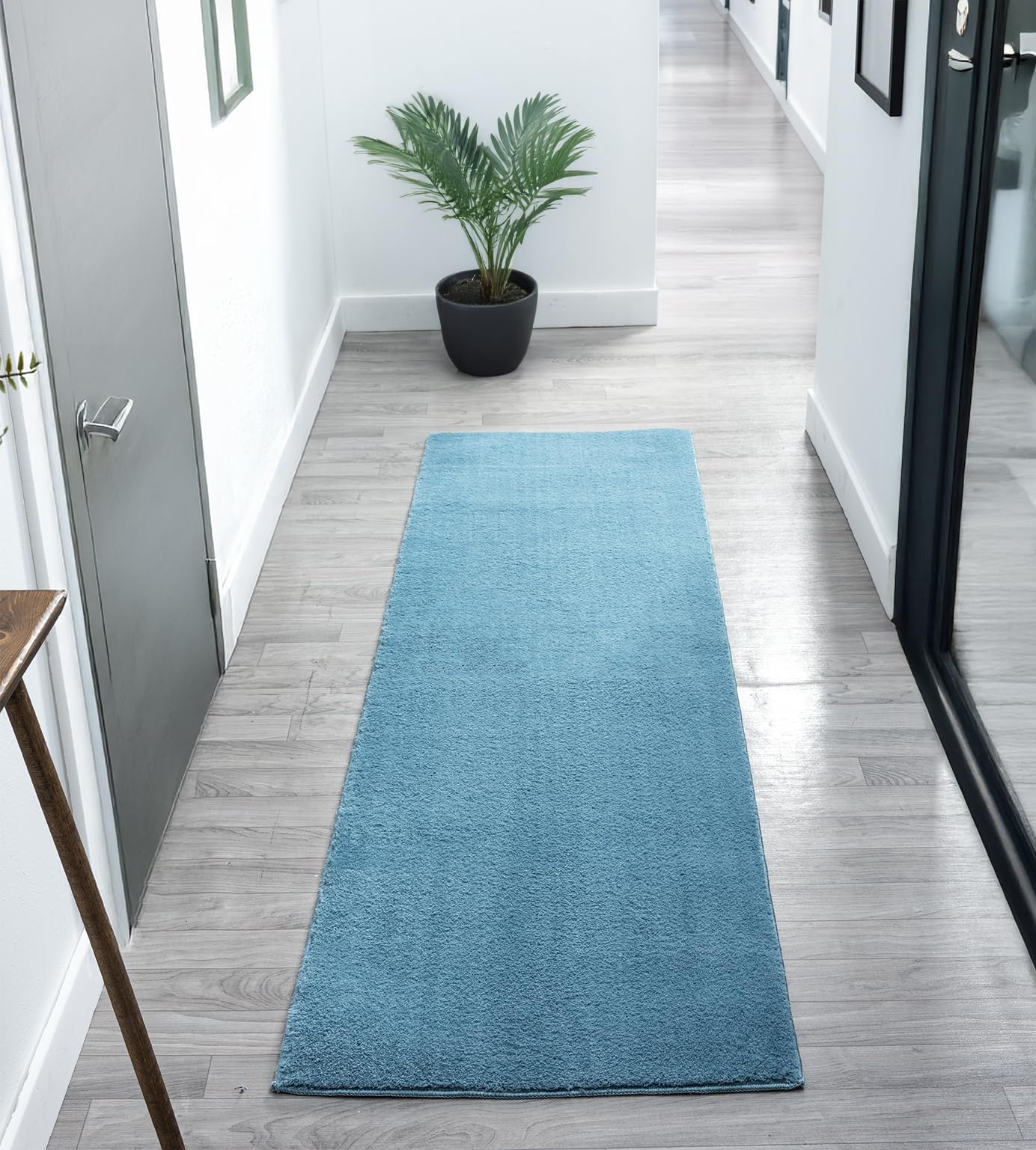 Comfy Washable Modern Living Room Rug Polyester Plain Indoor Area Rug with Low Pile - Anti-Slip Felt Backing Bedroom-Hallway Runner