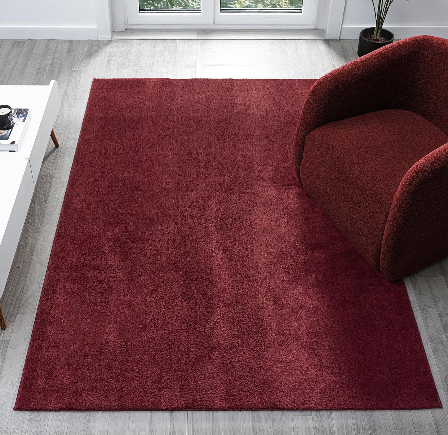 Comfy Washable Modern Living Room Rug Polyester Plain Indoor Area Rug with Low Pile - Anti-Slip Felt Backing Bedroom-Hallway Runner