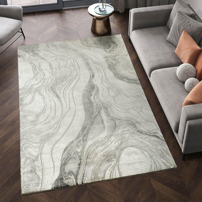 Grey Novu Stream abstract rug, styled view