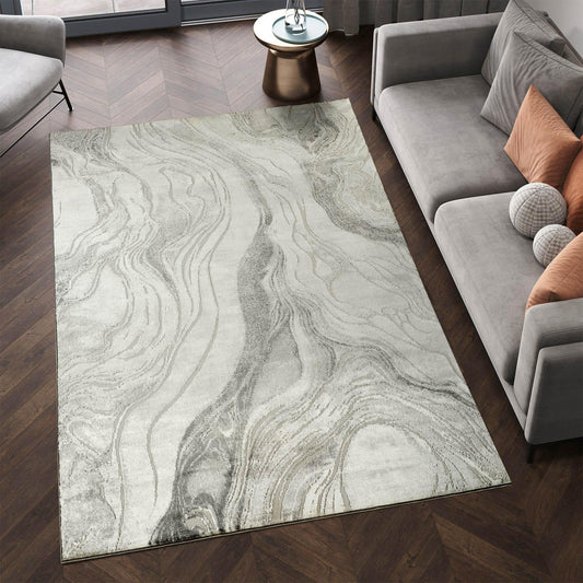 Novu Metallic Abstract Rug - Stream Grey