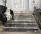 Grey Eleanor Linear embossed abstract rug, styled view 2