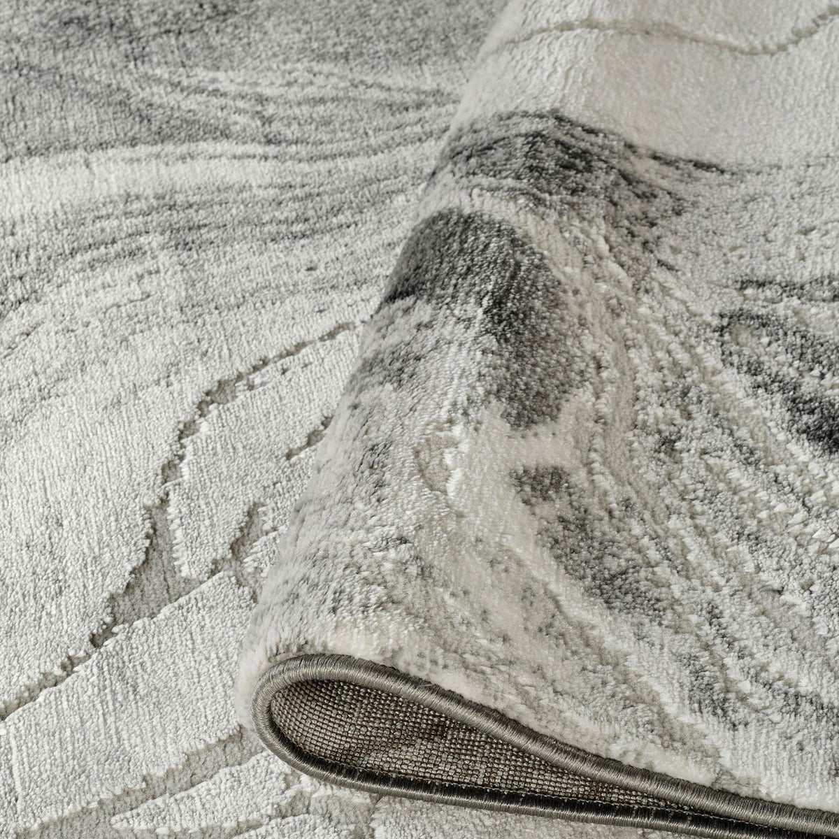Grey Novu Stream abstract rug, styled view 4