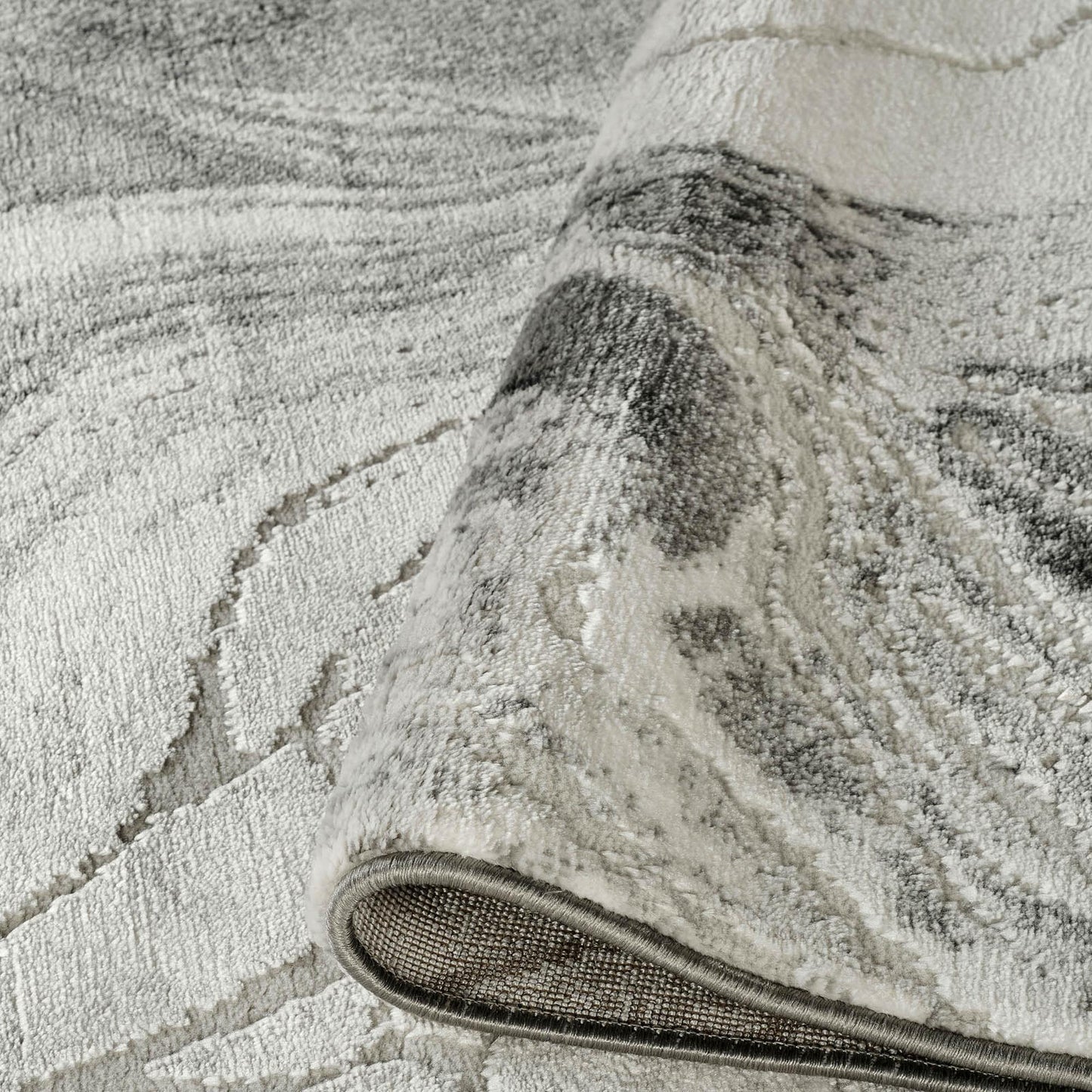 Grey Novu Stream abstract rug, styled view 4