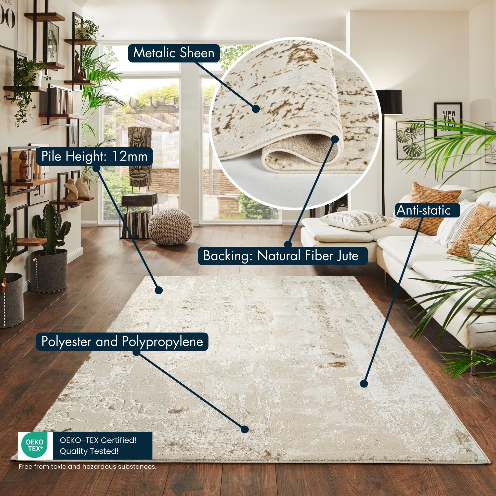 Aqua Emperor Styra abstract rug, styled view 6