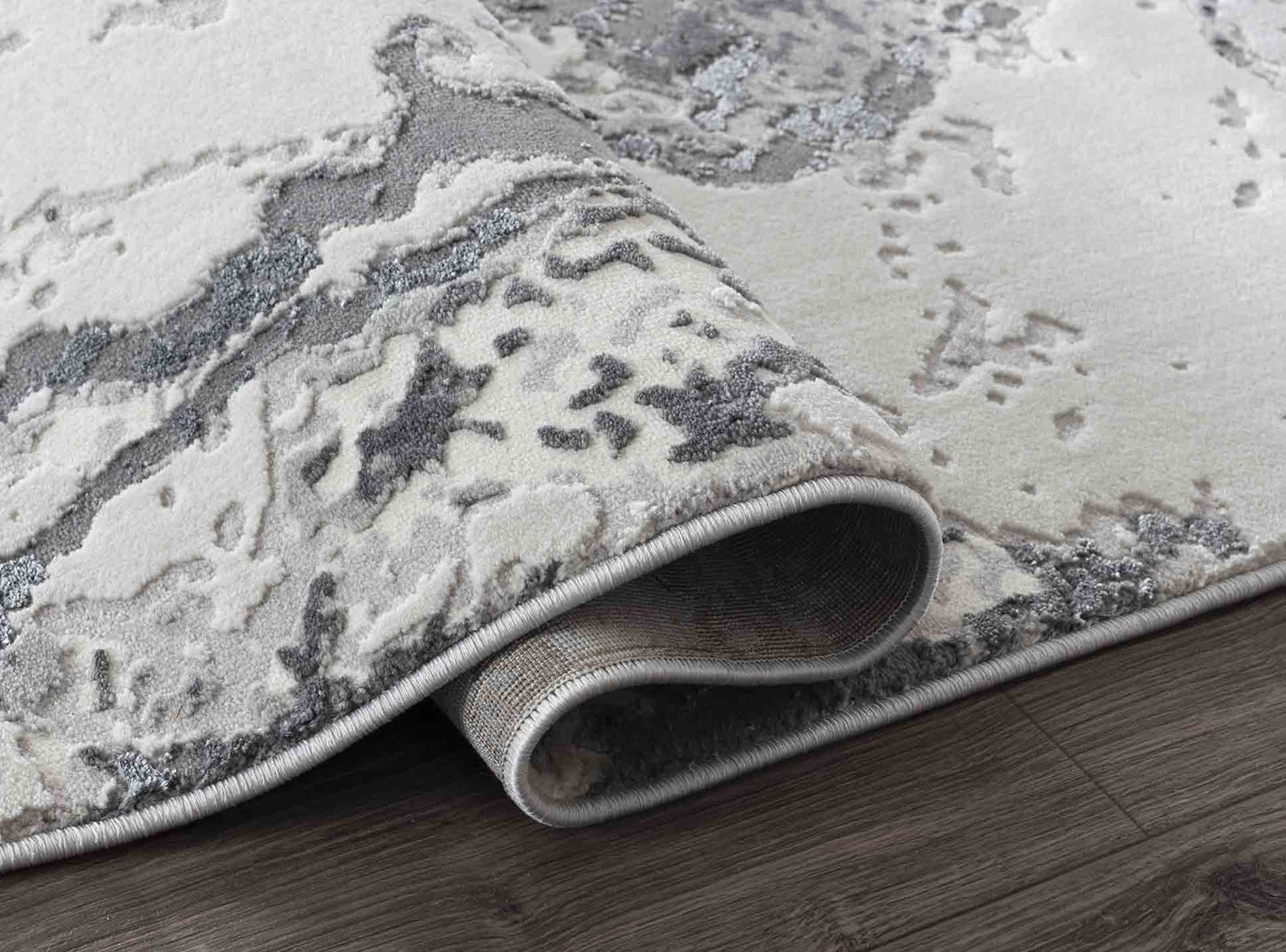 Emperor Metallic Abstract Rug - Picasso Silver