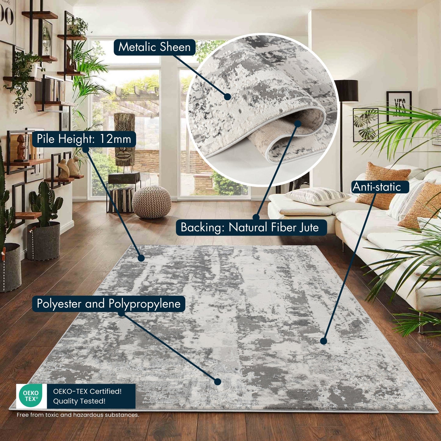 Aqua Emperor Styra abstract rug, styled view 10