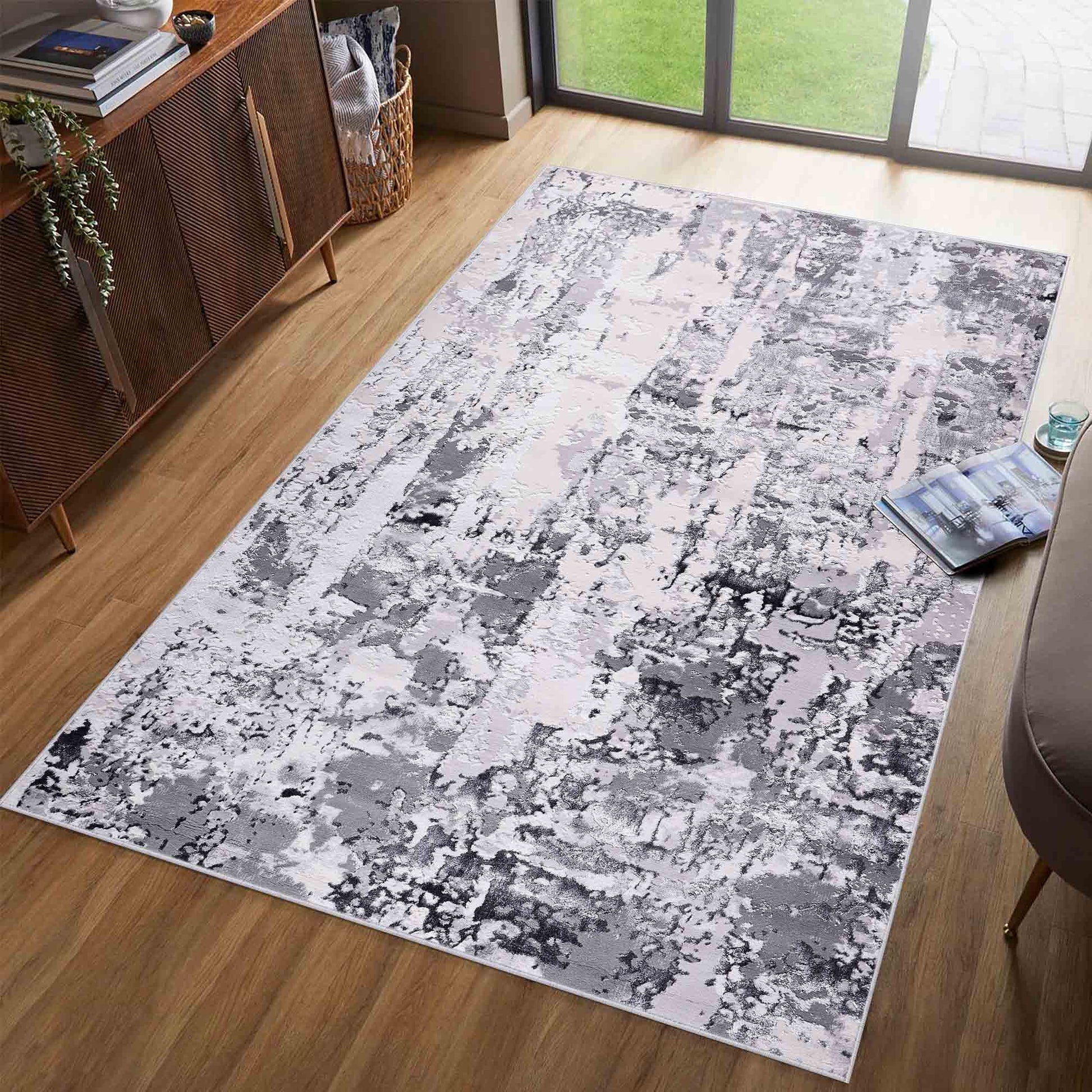 Aqua Emperor Styra abstract rug, styled view 12