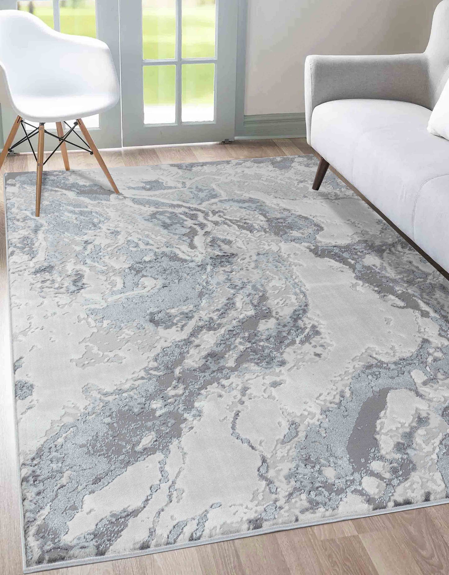 Emperor Metallic Abstract Rug - Picasso Silver