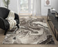 Grey Eleanor Marble embossed abstract rug, styled view 2
