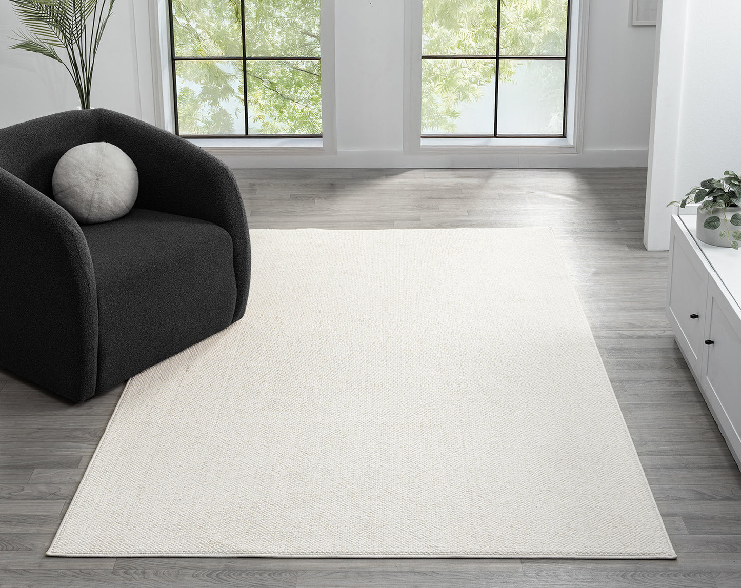 Cream Avior bobble rug, in a room setting 2