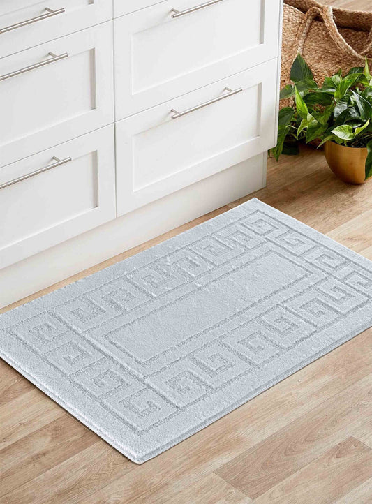Silver Ivy Greek Key door mat, in a room setting