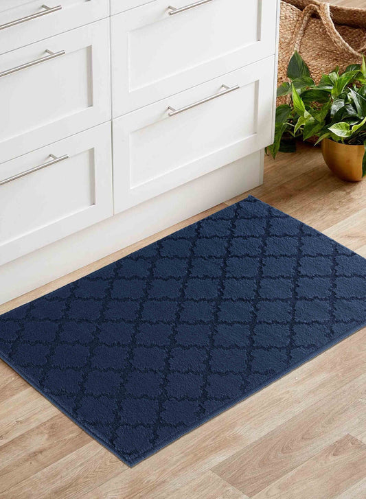 Navy Blue Ivy Trellis door mat, in a room setting