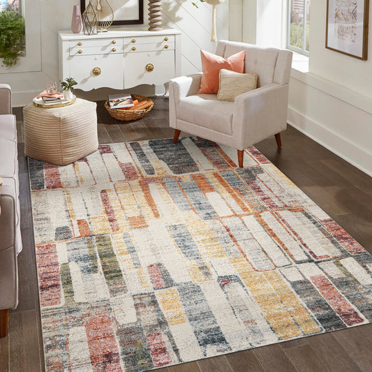 Multicolour Aress Slate modern rug, in a room setting
