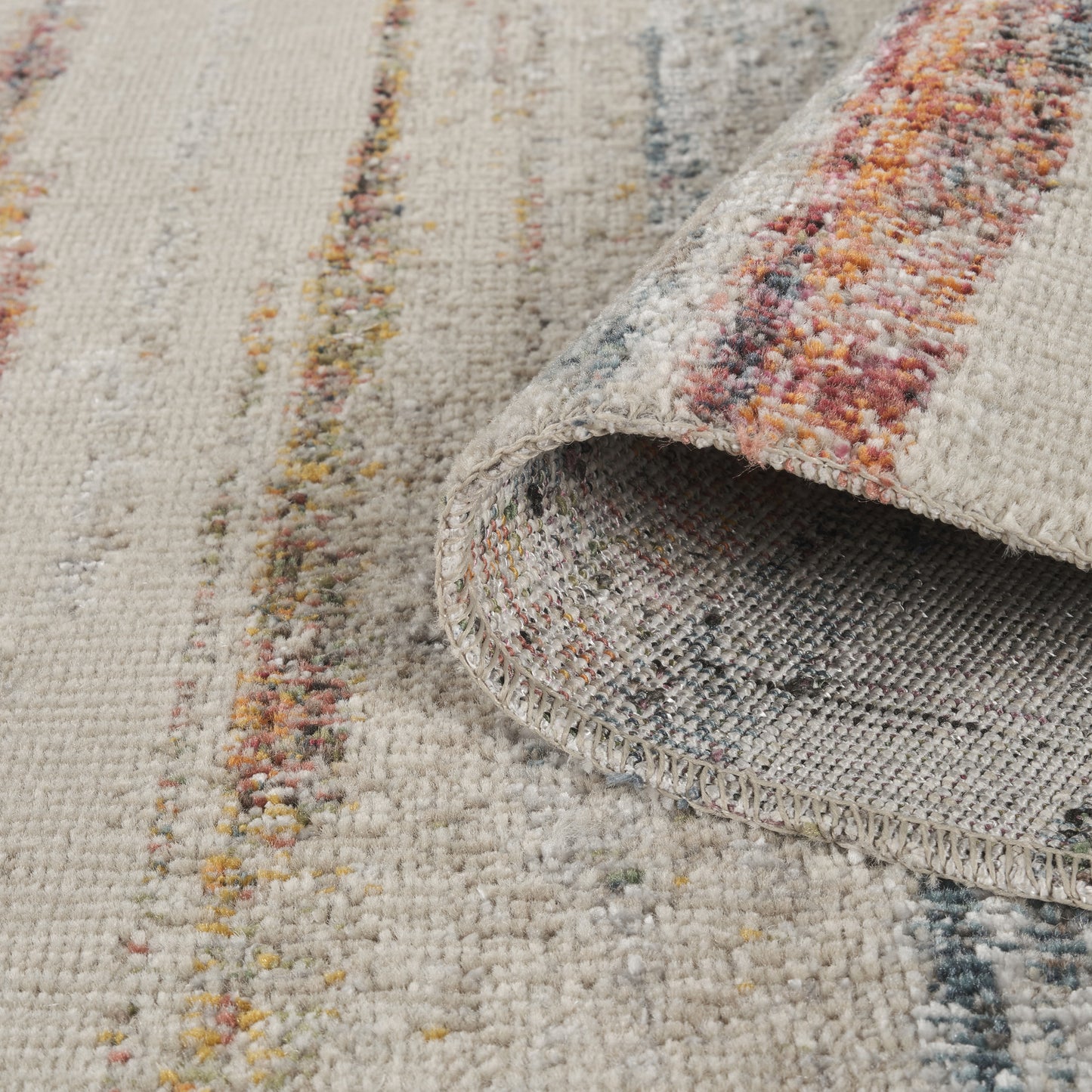 Multicolour Aress Stripe modern rug, close-up pile detail