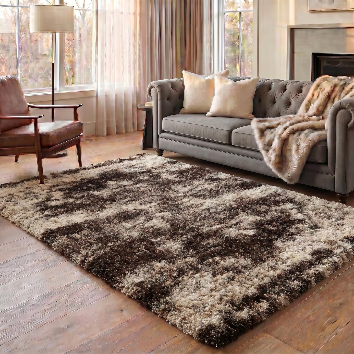 California Hand-Carved Shaggy Rug - Two Tone Bronze