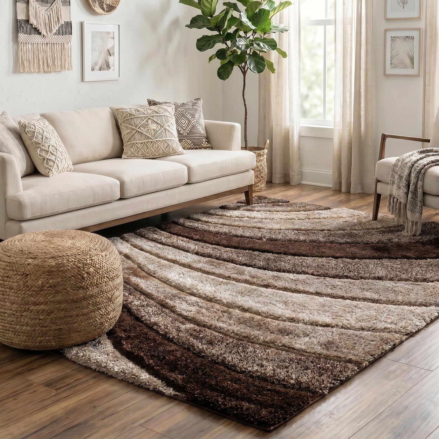 California Hand-Carved Shaggy Rug - Waves Bronze