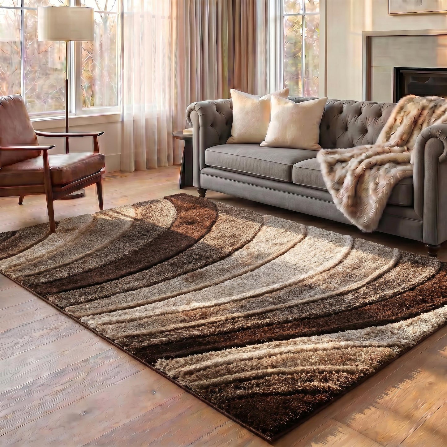 California Hand-Carved Shaggy Rug - Waves Bronze