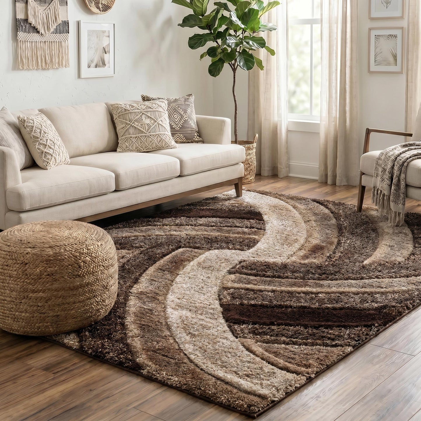 California Hand-Carved Shaggy Rug - Swirl Bronze