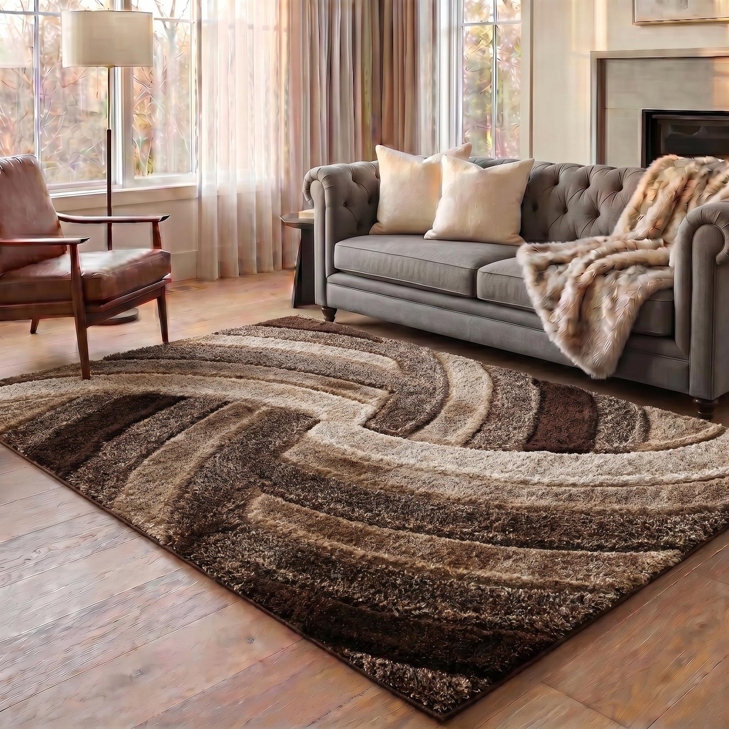 California Hand-Carved Shaggy Rug - Swirl Bronze