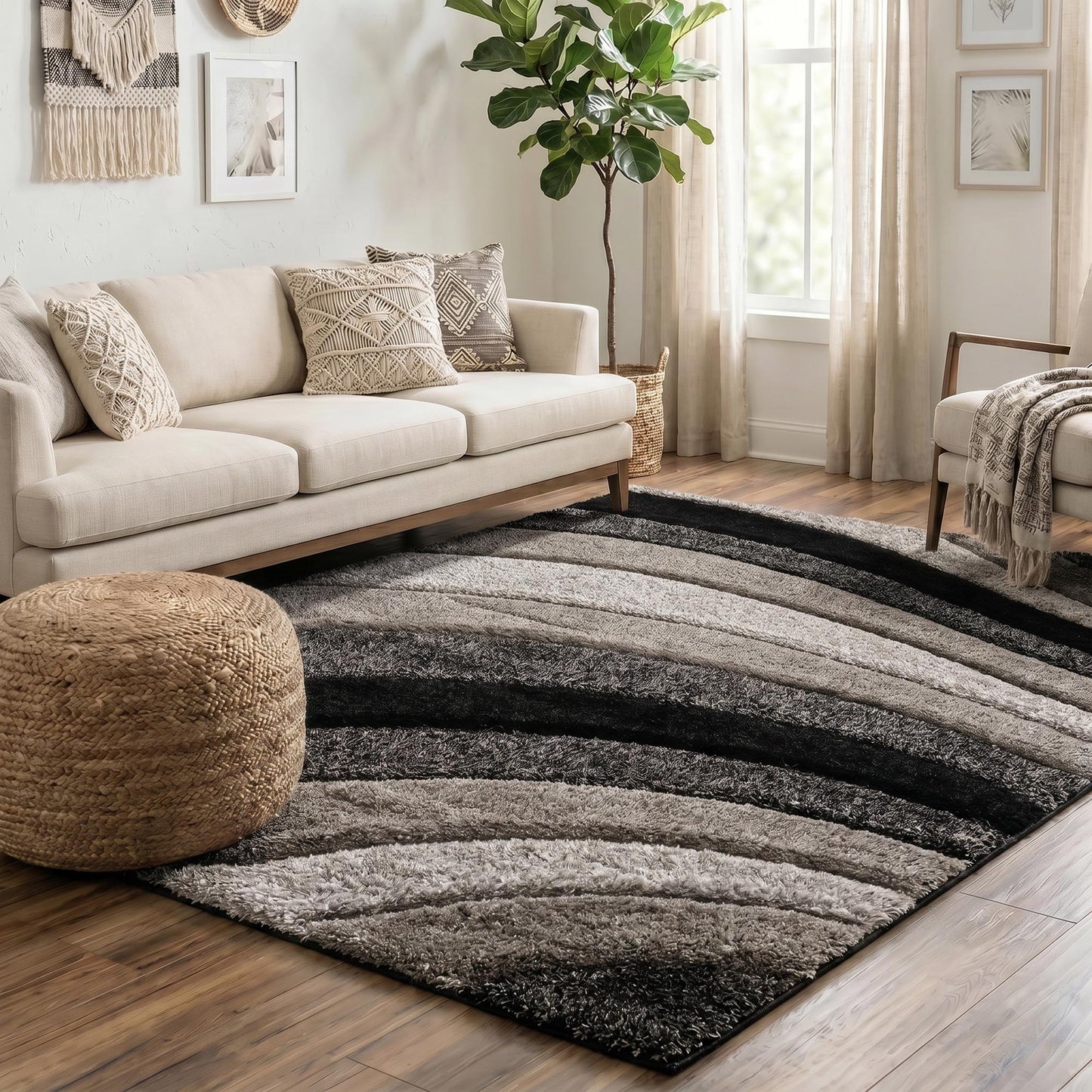 California Hand-Carved Shaggy Rug - Waves Bronze