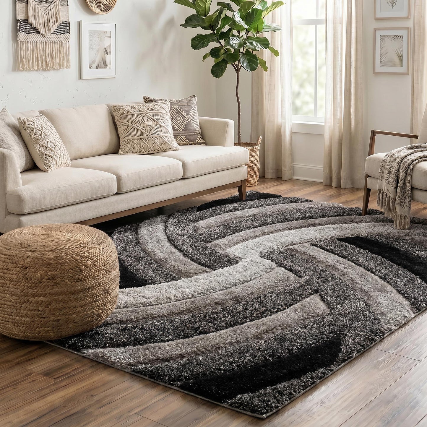 California Hand-Carved Shaggy Rug - Swirl Bronze