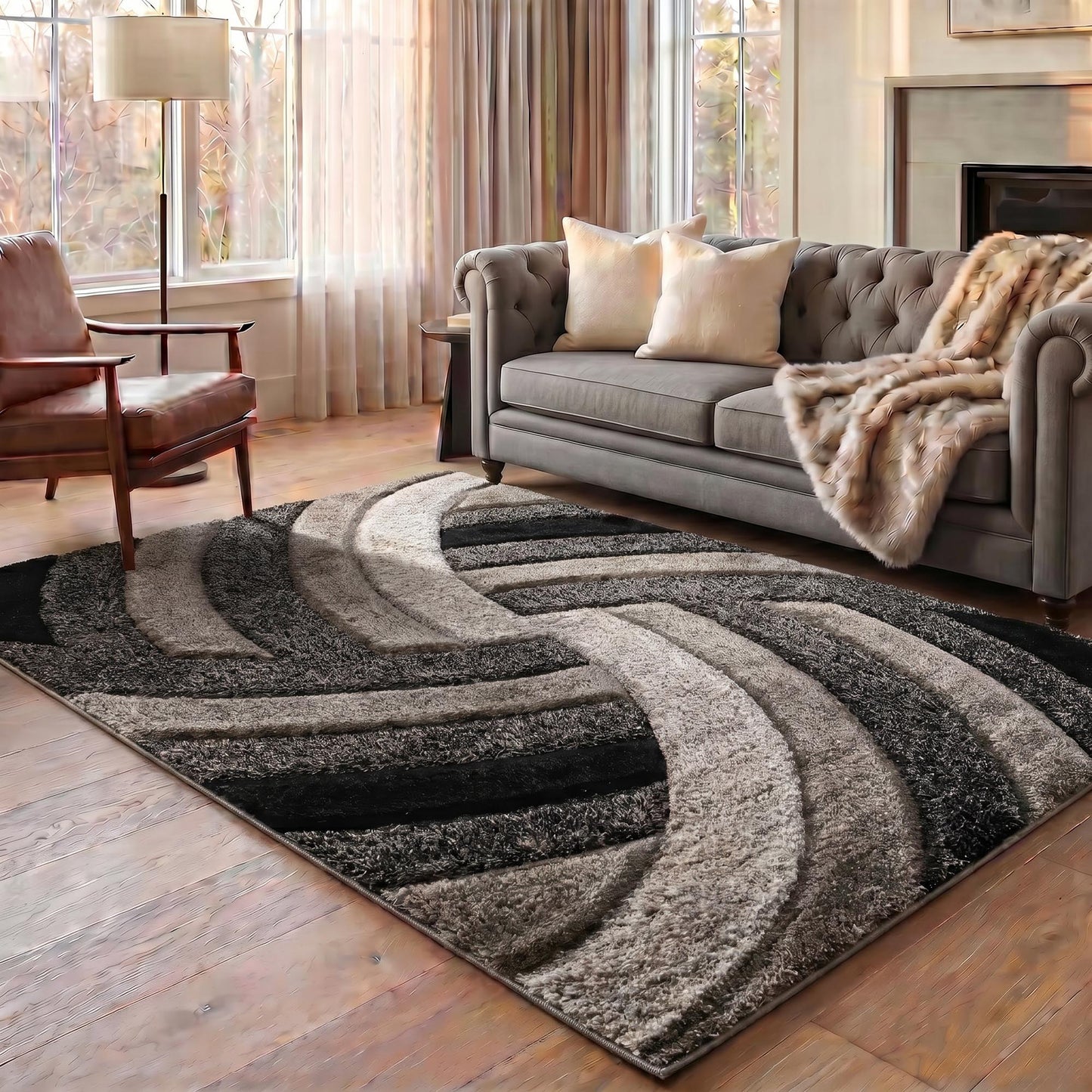 California Hand-Carved Shaggy Rug - Swirl Bronze