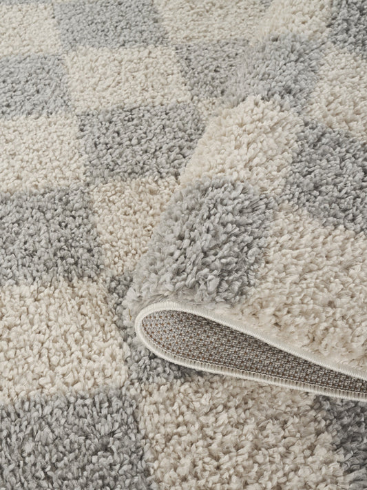 Grey Chester checkerboard rug, close-up pile detail