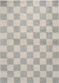 Grey Chester checkerboard rug, flat portrait view