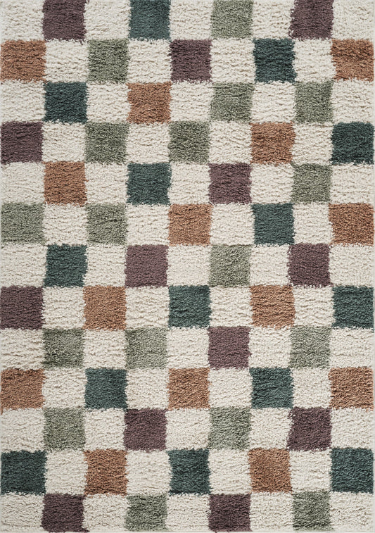 Multicolour Chester checkerboard rug, flat portrait view