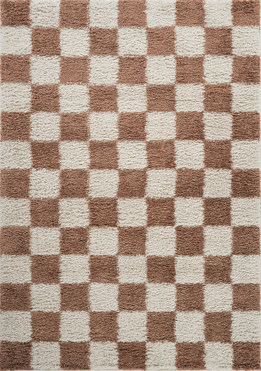 Terracotta Chester checkerboard rug, flat portrait view