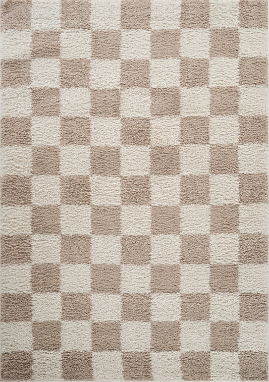 Beige Chester checkerboard rug, flat portrait view