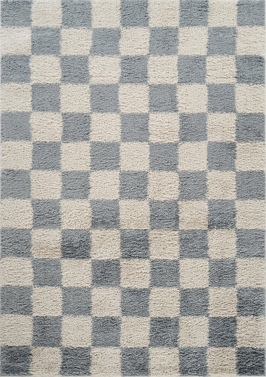 Duck Egg Blue Chester checkerboard rug, flat portrait view