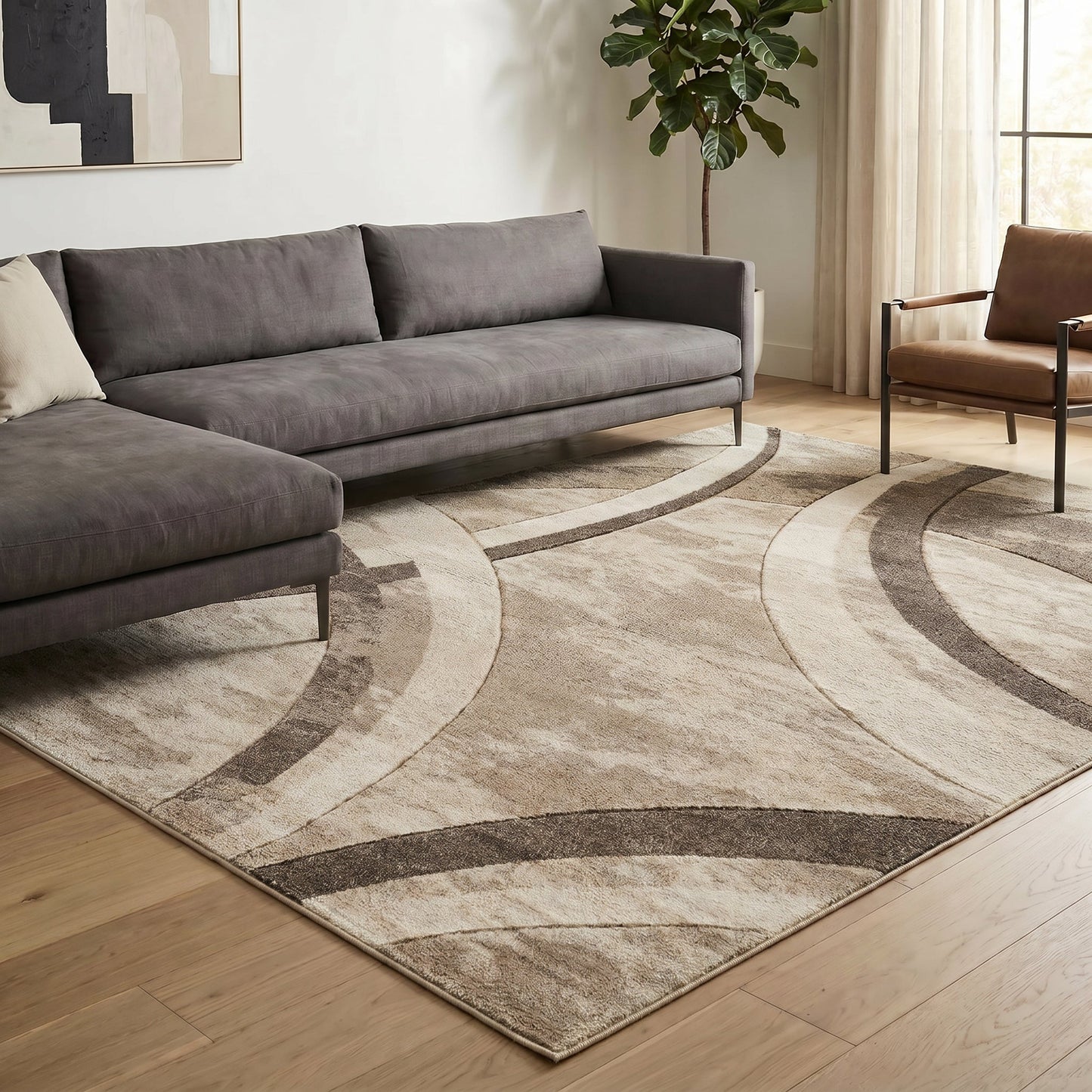 Santiago Carved Abstract Rug - Curve Grey