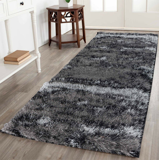 Silver California Two Tone carved shaggy rug, runner size