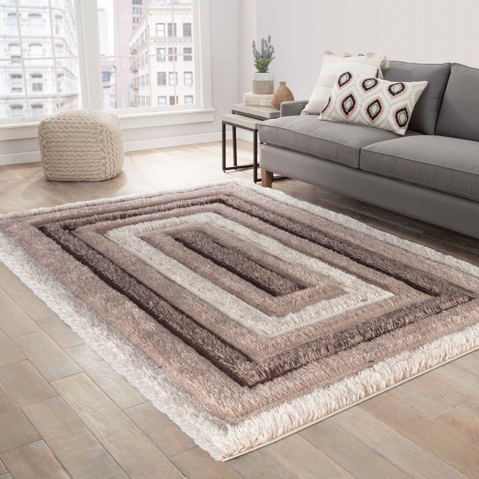 California Bordered Shaggy Rug - Bronze