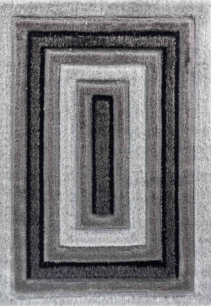 California Hand-Carved Shaggy Rug - Bordered Grey