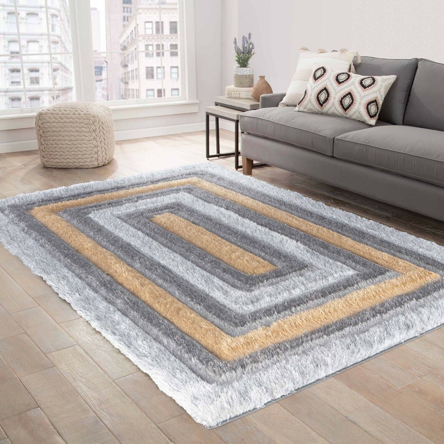 California Bordered Shaggy Rug - Ochre