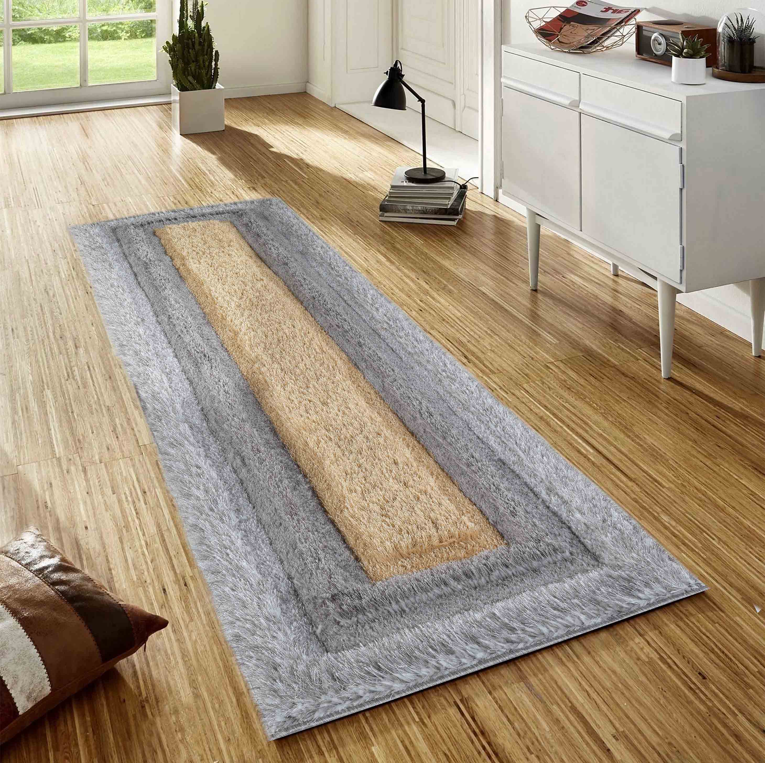 California Bordered Shaggy Rug - Ochre