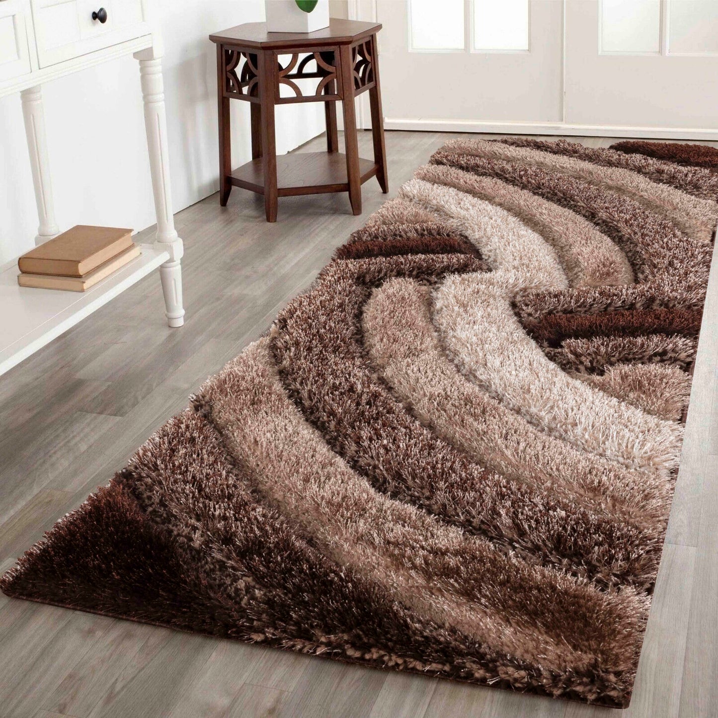 California Hand-Carved Shaggy Rug - Swirl Bronze