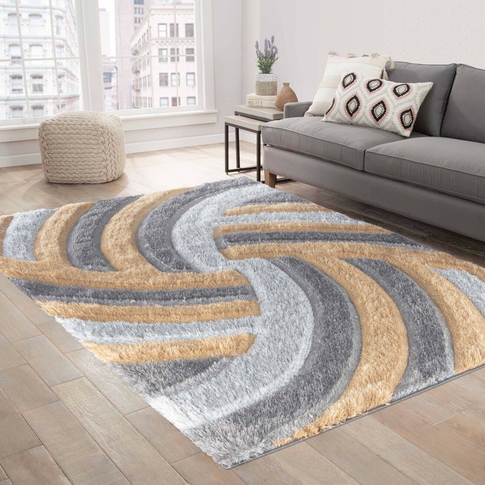 California Swirl Shaggy Rug - Ochre