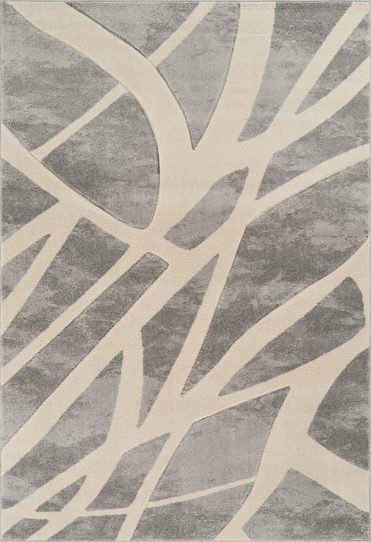 Grey Santiago Dynamic carved abstract rug, flat portrait view