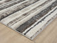 Mocha Eleanor Linear embossed abstract rug, corner fold detail