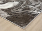 Mocha Eleanor Marble embossed abstract rug, corner fold detail