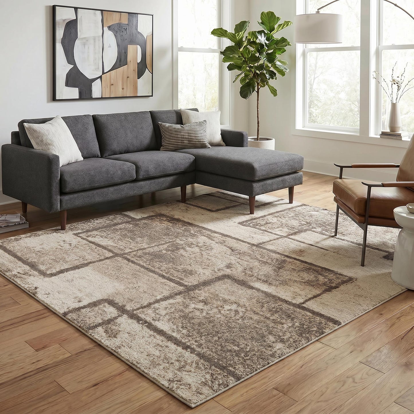 Rhodes Neutral Geometric Rug - Enigma Sage