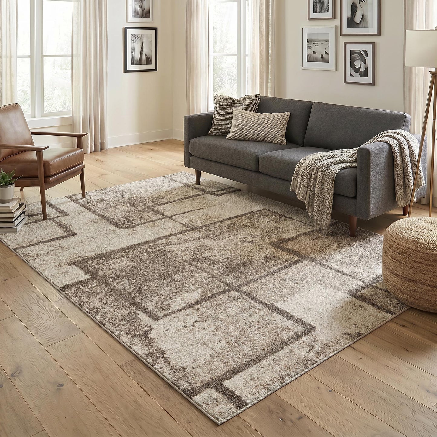 Rhodes Neutral Geometric Rug - Enigma Sage