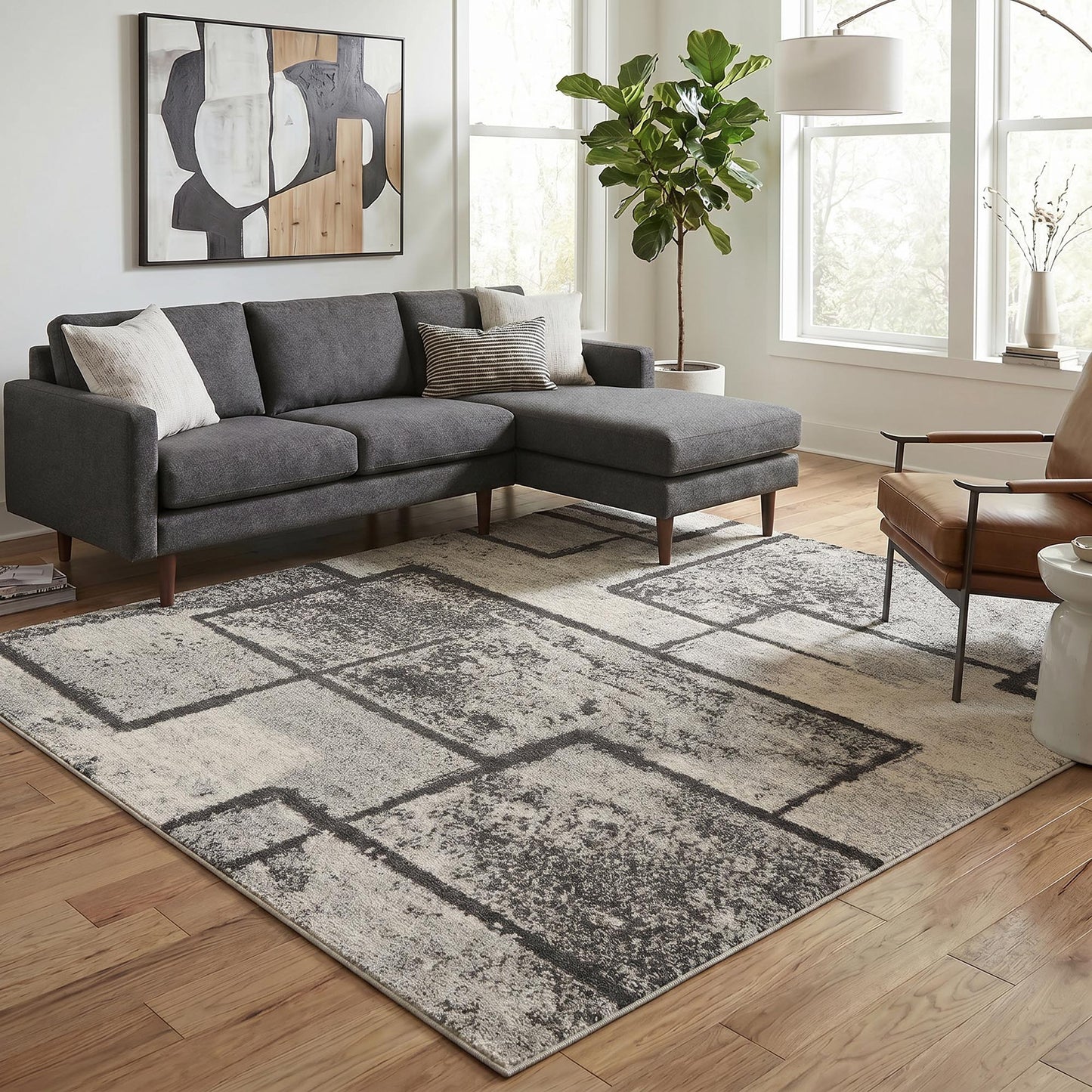 Rhodes Neutral Geometric Rug - Enigma Sage