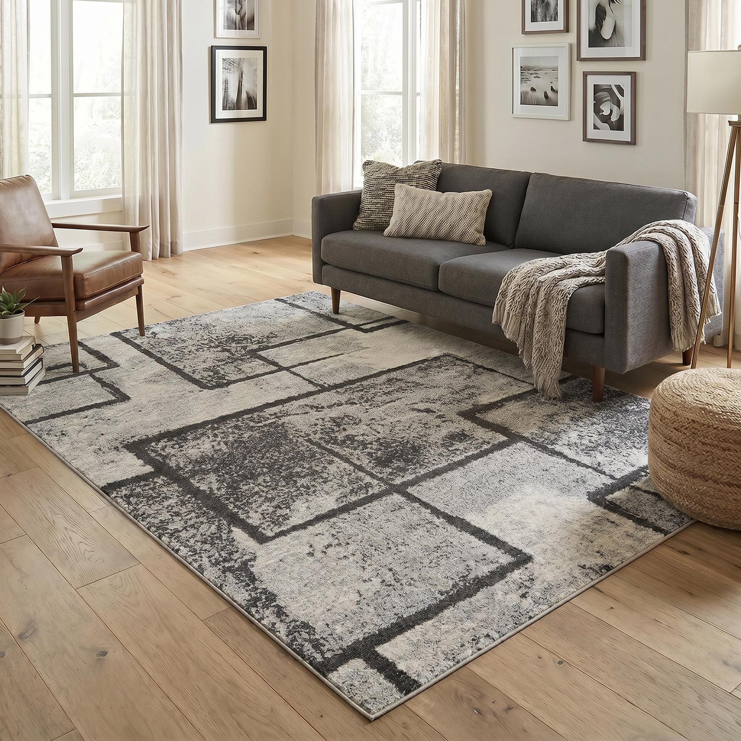 Rhodes Neutral Geometric Rug - Enigma Sage